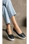 Women's Black Modern Buckled Casual Leather Ballet Flats Shoes 3cm Byndbey01 - 3