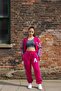 Fuchsia Written College Jacket Girl's Striped 3 Thread Hooded Tracksuit Set 21297