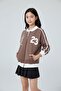 Brown Beautifull Written Sleeve Stripe Girl's College Cardigan 21193 - 4