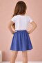 Blue Elastic Waist Girls' Tennis Skirt 19136 - 3