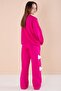 Fuchsia Bow and Pearl Detailed Girls' Crew Neck 2-Piece Tracksuit Set 21204 - 7