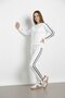 White Pearl Embroidered Crew Neck Girls Striped Tracksuit Set 21293