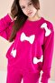 Fuchsia Bow and Pearl Detailed Girls' Crew Neck 2-Piece Tracksuit Set 21204 - 2