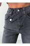 Women's High Waist Asymmetrical Closure Anthracite Jean Pants – Modern Fit, Timeless Style - 6