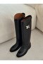 Hermod Women's Accessory Detail Riding Long Stylish Boot C311-Black - 2