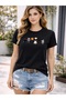 Women's Black Cute Cats Printed Cotton Oversize Relaxed Cut Stylish T-Shirt - 5