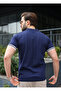 Navy Blue Polo Collar Zippered Men's T-Shirt - 6876 - 5