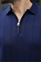 Navy Blue Polo Collar Zippered Men's T-Shirt - 6876 - 3