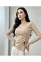 New Product Asymmetric Cut Ottoman Fabric Gathered Women's Blouse - 4
