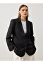 Double Button Lined Blazer Jacket - Black - - 6
