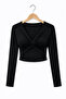 Women's Black Double-Breasted Knot Detail Crop Blouse - 6