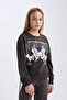 Girl's Oversize Wide Fit Crew Neck Printed Sweatshirt 4W3Dfswd4386__L14 - 4