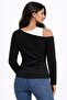 Slim Fit Slim Fitting One Shoulder Double Layered Ribbed Cotton Long Sleeve Blouse - 4