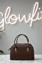 Patent Leather Brown Leather Mini Women's Bag Gold Detailed Zippered Short Handle Shoulder Bag - 3