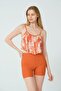 Ruffled Strappy Shorts Swimsuit 2 Piece Both Halter Neck and Regular Straps Orange Swimsuit - 5
