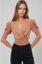 Women's Double-Collar Princess Sleeve Waist Pleated Flexible Fabric Bluz - 4
