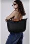 Folding Zippered Large Size Black Tan Women's Hand Shoulder and Beach Bag - 2
