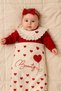 Unez Baby Girl Heart Patterned 7-Piece Newborn Set – Ruffle Collar, Bow, Cotton Set (0–3 Months)