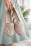 Women's Closed Front Straw Ballerinas Lace Knitted Dowry Daily Ballerinas