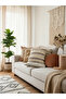 3 Tasseled Intermediate Patterned Linen Cream Cushion 2 Pieces Cushion Cover (43 X 43) - 2