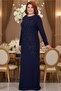 Women's Dark Blue Stone-Embellished Plus Size Evening Dress t 3231 - 2