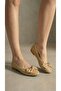 Women's Gold Stone Detailed Bowknot Ballerinas 1cm Byndskl02 - 4