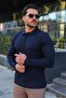 Men's Corded Fabric Fabric Polo Neck Half Zipper Sweater