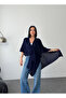 Women's Navy Blue Front Detailed Poncho Cardigan - 3