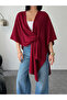 Women's Burgundy Front Detailed Poncho Cardigan - 3