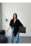 Women's Black Front Detailed Poncho Cardigan - 4
