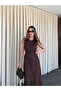 Brown Buttoned Belted Gabardine Dress - 5002 - 4