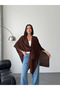 Women's Brown Front Detailed Poncho Cardigan - 6