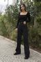 Cesy Lycra Women's Black Super High Waist Loose Leg Denim Jeans Loose Trousers