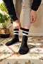 6 Pairs Black Unisex Striped Tennis College Socks - 2