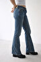 Morgan Smoky Blue Stripe Patterned Low Waist Flare Jeans - 7