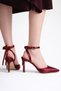 Women's Satin Thin Heeled Ankle Strap Pointed Toe Stiletto Shoes - 2