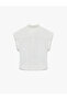 Cotton Slim Fit Cap Sleeve Poplin Shirt with Front Tie Detail - 4