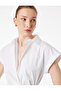Cotton Slim Fit Cap Sleeve Poplin Shirt with Front Tie Detail