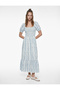 Cotton Short Balloon-Sleeve U-Neck Shirred Floral Maxi Dress
