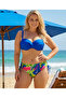 Women's Cobalt Blue Stone Embroidered Lined Bikini Suit Hzl25S-Lc3334