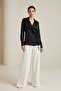 Black Double-Breasted Collared Long Sleeve Blouse with Collar Detail