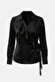 Black Double-Breasted Collared Long Sleeve Blouse with Collar Detail - 5