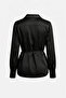 Black Double-Breasted Collared Long Sleeve Blouse with Collar Detail - 6