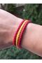 Yellow Red Braided Leather Bracelet - 3