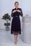 Black Tie-Neck Lace-Detail Pleated Evening Dress - 5