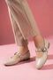 Allegra Beige Wrinkled Patent Leather Ballerinas with Nickel Ring Buckle Belt Band - 2