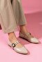 Allegra Beige Wrinkled Patent Leather Ballerinas with Nickel Ring Buckle Belt Band - 4