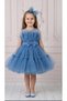 Girl's Indigo Transparent Top with Bow Detail and Belt Fluffy