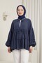 Layered Modal Shirt with Elastic Sleeves and Tie Front - Navy