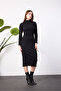 - Turtleneck Midi-Length Ribbed Knit Pencil Dress - 3